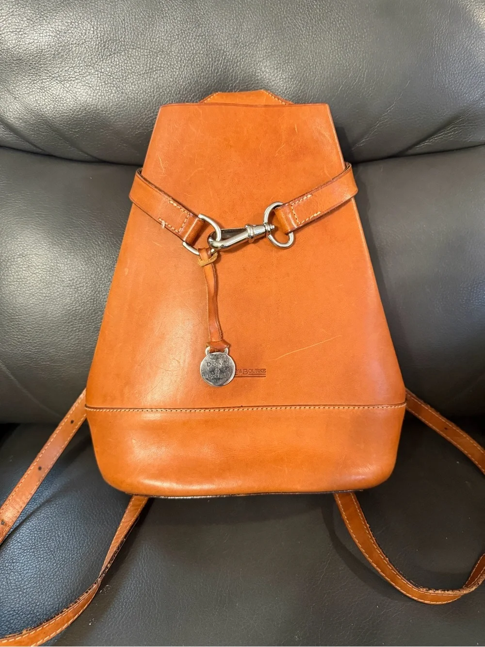 Dooney & Bourke Vintage Brown Leather Sling Backpack Bag
